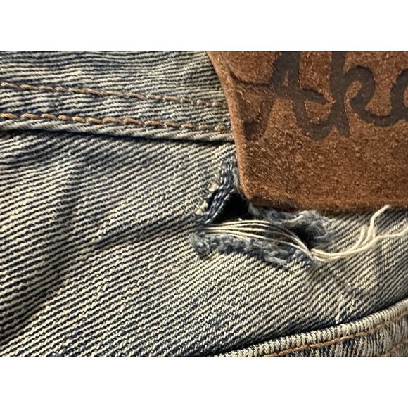 AKOO Mens Jeans  Slim Fit Blue‎ Denim Distressed Trust Nothing Patch  34W x 32L - Picture 6 of 9